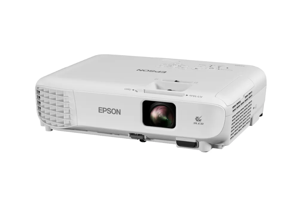 Dimensi Epson EB-X600 tampak samping, 302 x 87 x 249 mm dengan berat 2,7 kg